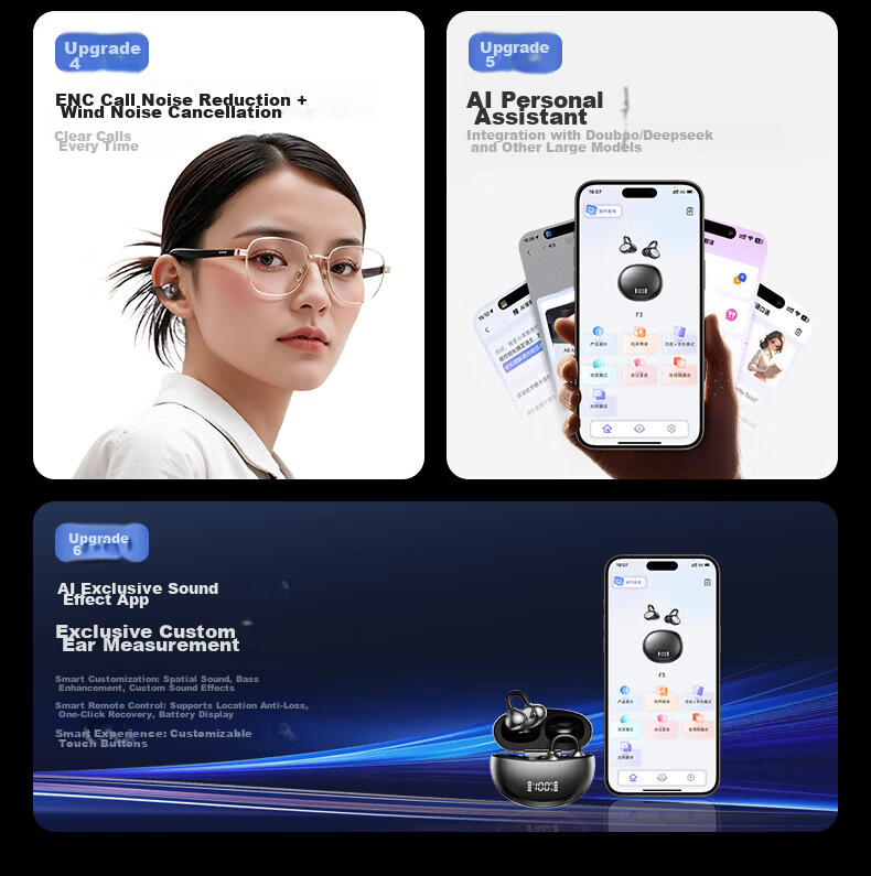 Chuangu 2026 Latest Berlin Sound Bluetooth Bone Conduction Wireless Ear Clip Non-In-Ear Smart Translation Call Noise Cancelling Sports Running Long Battery Life Earphones 6