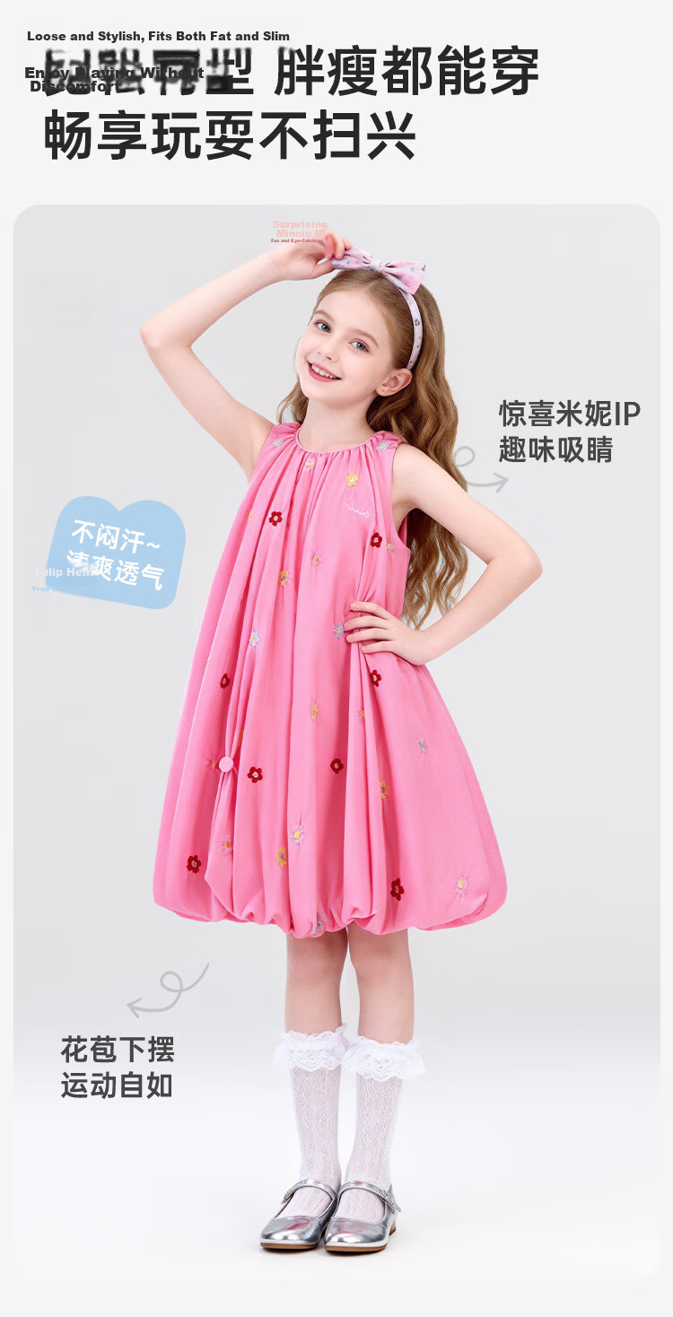 Disney Kids Dress Colorful Embroidered Floral Cotton Princess Dress 26 Summer Girls Minnie Floral Blue 130 5