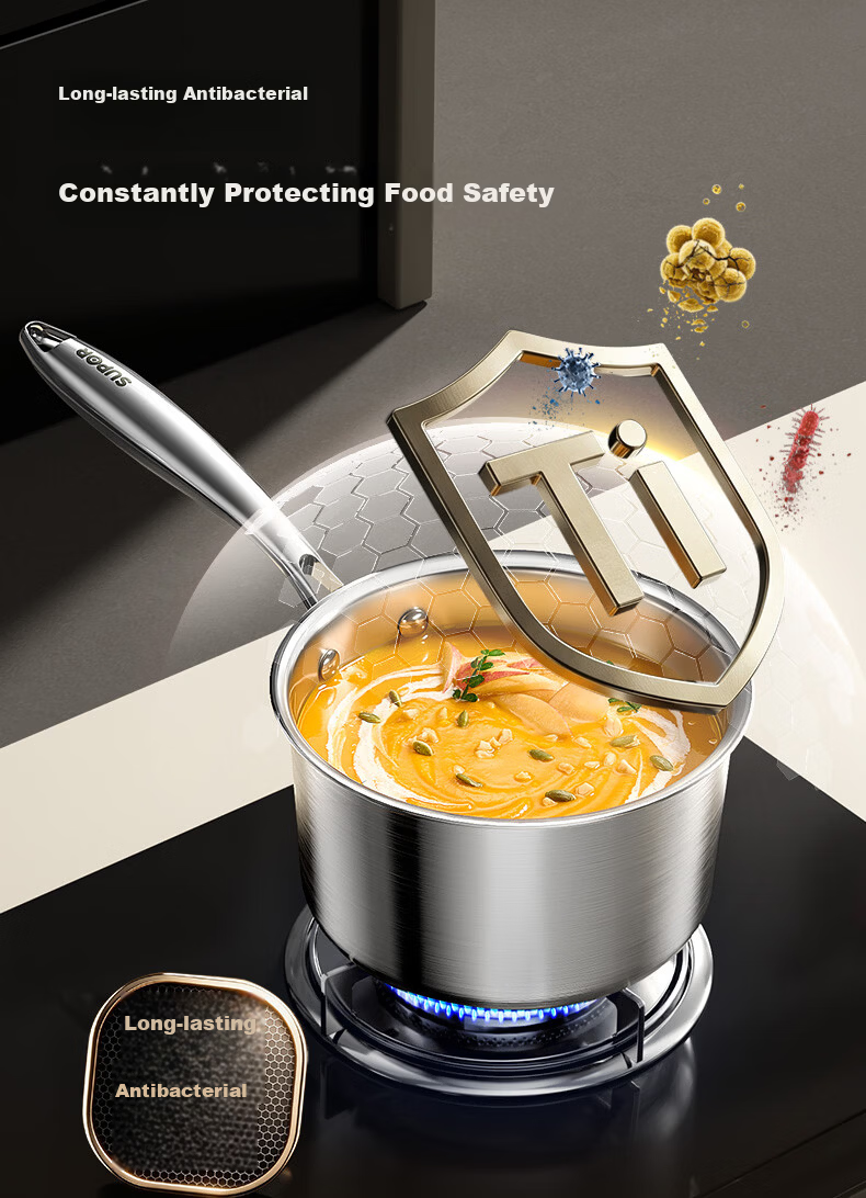 SUPOR JD Exclusive Pure Titanium Milk Pot Non-Coated Lightweight Non-Stick 100% Pure Titanium Plate Milk Pot 18cm Compatible with All Stoves 10