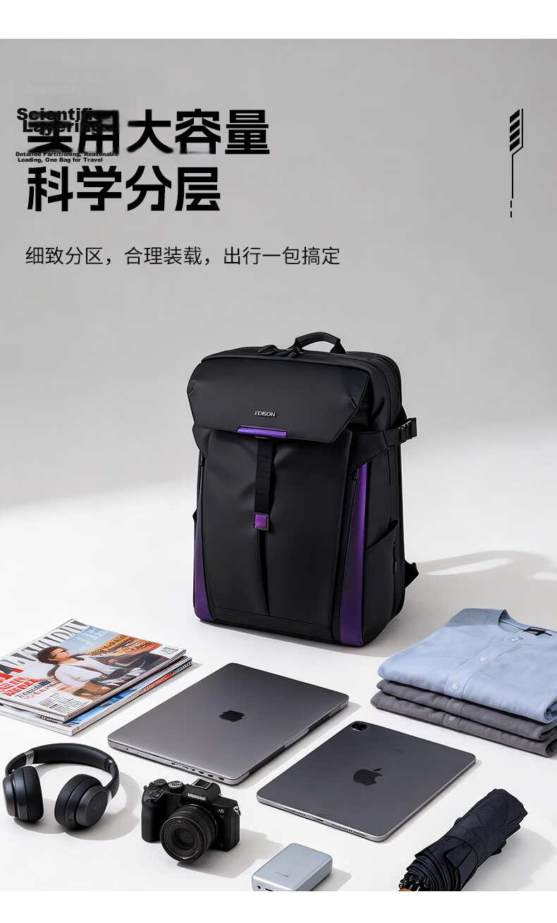 Edison Large Capacity Daily Commuter Travel Backpack Outdoor Motorcycle Riding Night Reflective Backpack W67-1 7