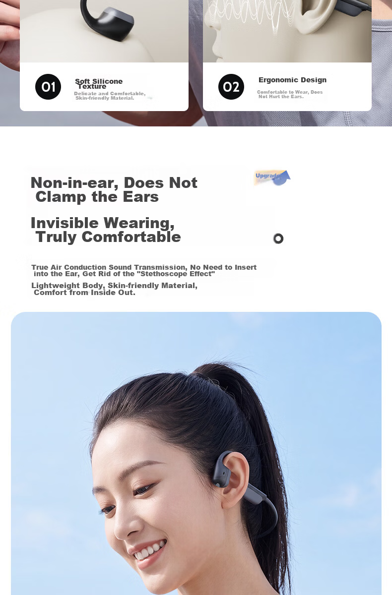 Chengao Sports Bluetooth Open-Ear Bone Conduction Headphones L10Air Black Gray, Long Battery Life, Sweatproof, Waterproof, Comfortable for Long Wear, Outdoor Cycling 6
