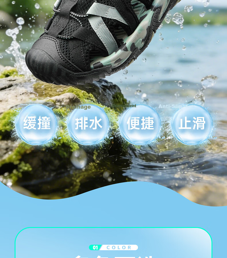 361° Kids Sandals 26 Summer Boys Girls Breathable Closed-Toe Anti-Collision Beach Frame Shoes Black Size 38 2