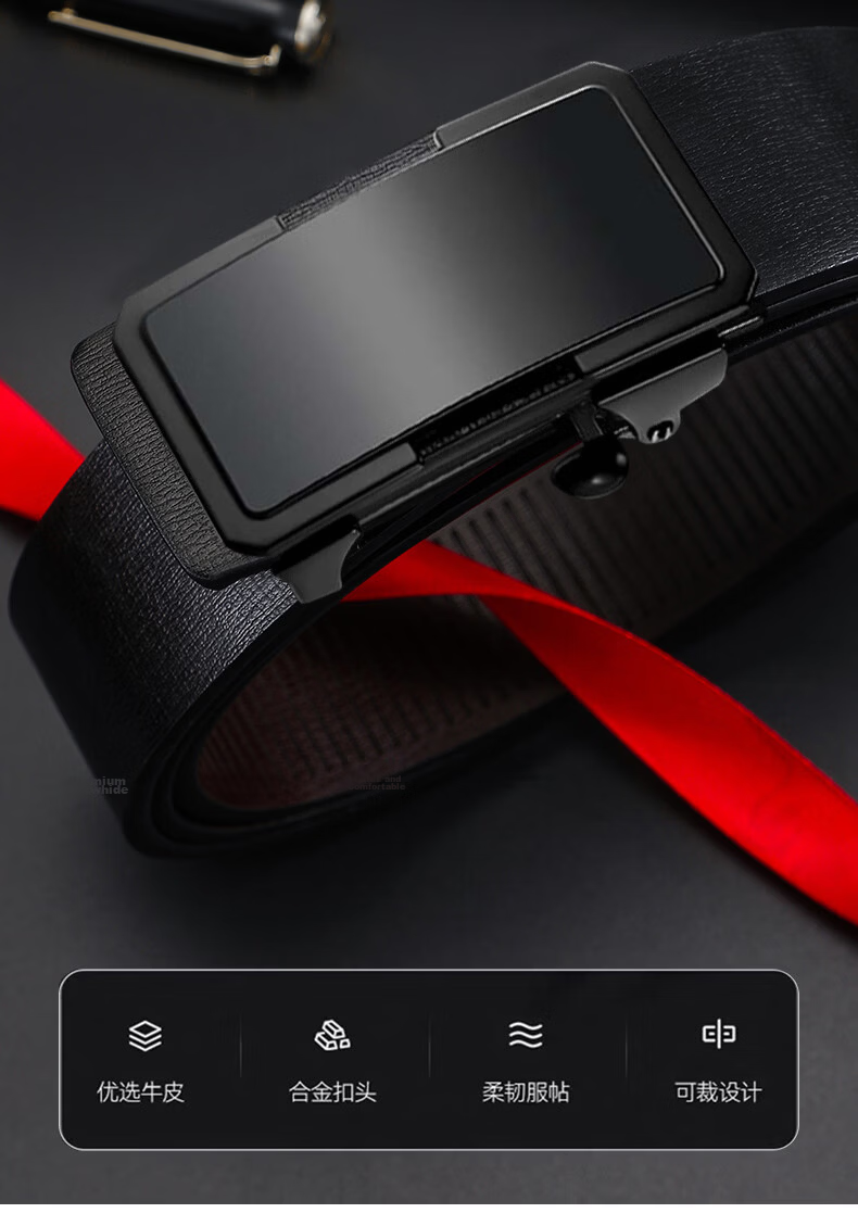 HOCR Men's Genuine Leather Automatic Buckle Casual Belt Real Cowhide Waist Belt Gift 2