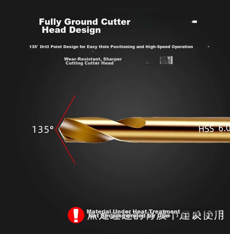 DAIEN Double-Head Twist Drill Bit Stainless Steel High-Speed Metal Drilling and Reaming Double-Edged Drill Set 5.2mm*10 7