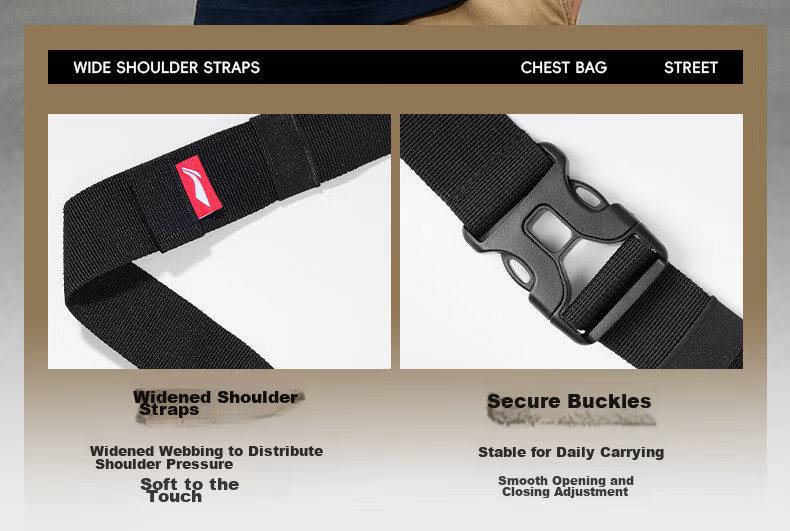 LI-NING Men's Chest Bag Single Shoulder Casual Crossbody Waist Bag Commuter Functional Cycling Outdoor Small Sling Bag 3