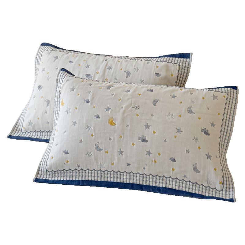 Grace A-Class Antibacterial 100% Cotton Pillowcase Set, Xinjiang Cotton, Extra Large and Thick, 52x78cm, Pair - Star and Moon Travel Series