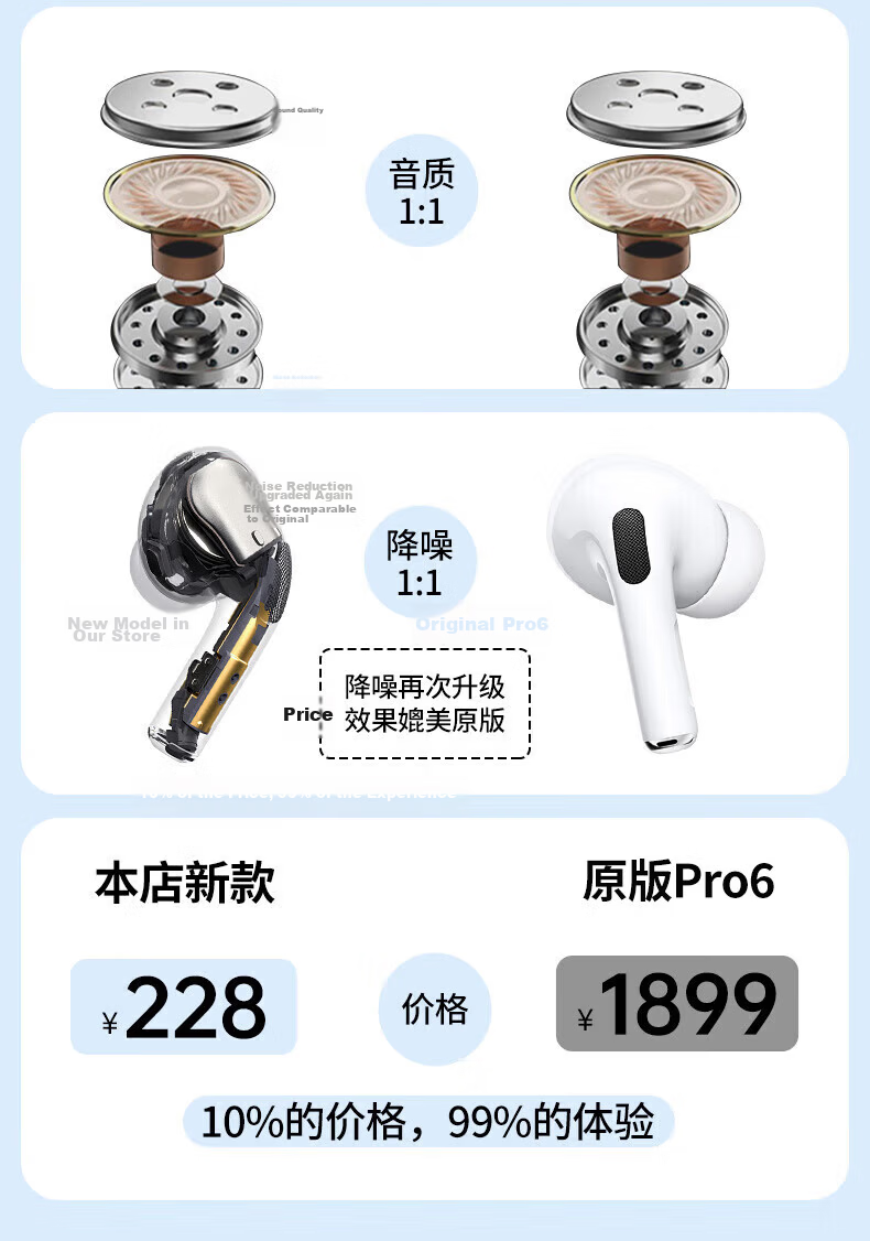 AMKE Huaqiangbei 16th Gen Pro6 Premium Apple Bluetooth Earbuds Air True Wireless Active Noise Cancelling In-Ear Sports Music Headphones Compatible with Huawei Apple Xiaomi OPPO 5