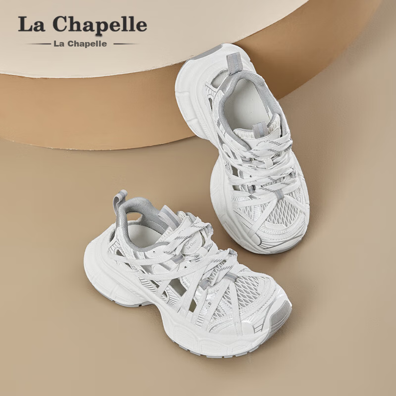 LA CHAPELLE Women's Hollow-out Dad Sneakers Breathable Versatile Thick-soled Casual Sports Shoes MJ222-7 Gray Size 35
