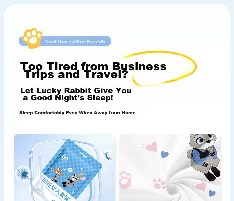 Liomirror Disposable Bedding Set 3-Piece Thickened Hotel Bed Sheet Pillowcase Portable Animal City 3-Piece Set 4