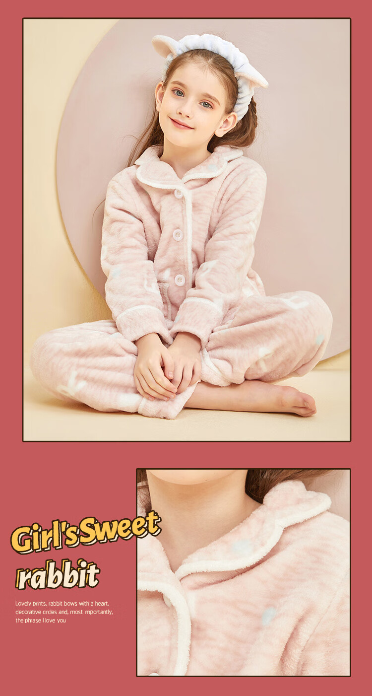 LangSha Children's Pajamas for Girls, Winter Fleece-Lined Thick Flannel Loungewear Set, Warm Sleepwear for Toddlers And Young Girls 13