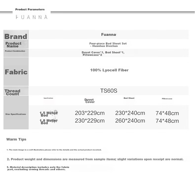 FUANNA Bedding Set 4-Piece 60s Tencel Class A Cooling Printed Summer Set Lyocell Sheet Duvet Cover Double Extra Large 230*229cm 13