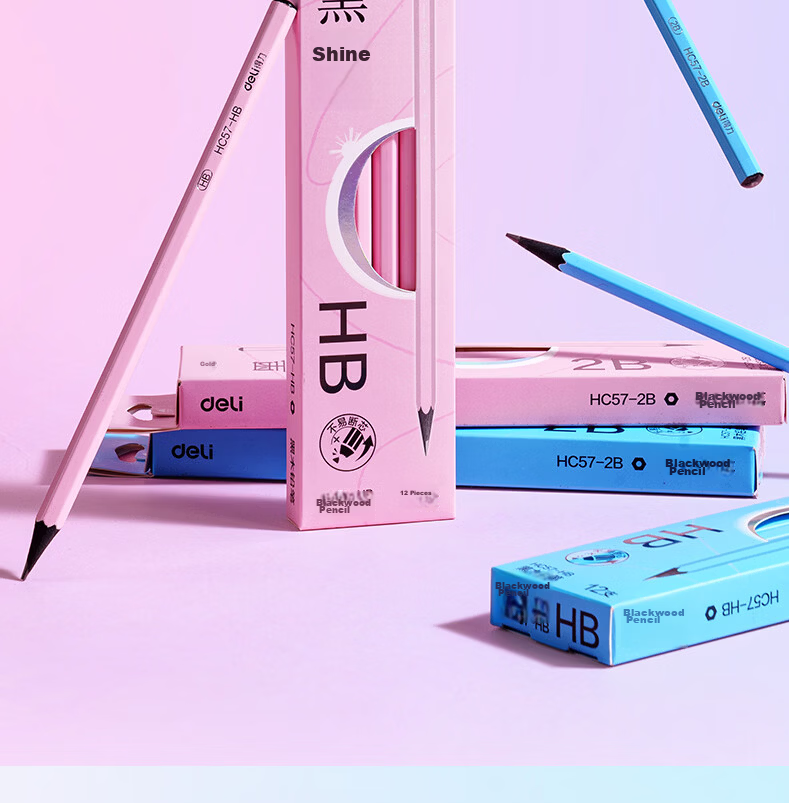 Deli White Hexagonal Writing Pencil 2B (White) (10 Pieces/box), Drawing And Doodling HC809-2B, Student Back-To Stationery 2