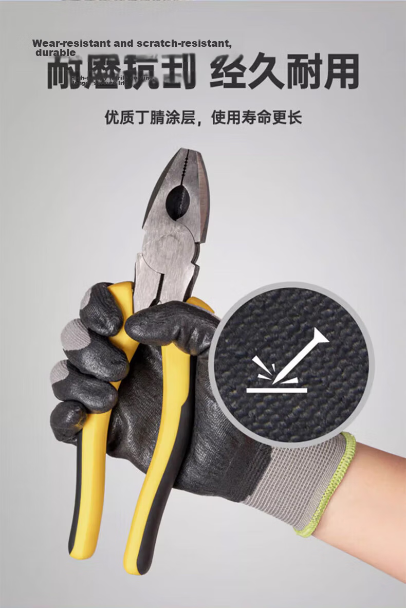 3M Comfortable Non-Slip Wear-Resistant Work Gloves Nitrile Coated Palm Protective Breathable Gloves Size M for Factory Workshop Handling 6