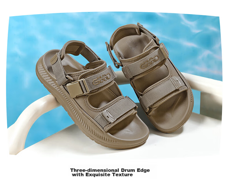 HLA Men’s Casual Sports Sandals with Velcro Outdoor Beach Sandals HAALXM2EAE092 Khaki Size 41 9