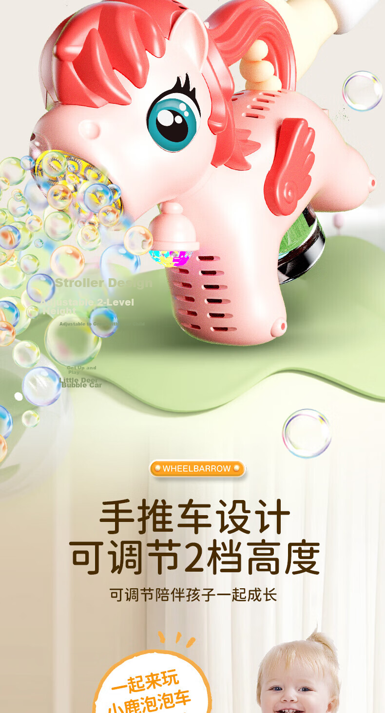 Besnay Handheld Bubble Machine for Ages 1-3, Non-Toxic Automatic Rechargeable Bubble Car Push Toy Birthday Gift 3