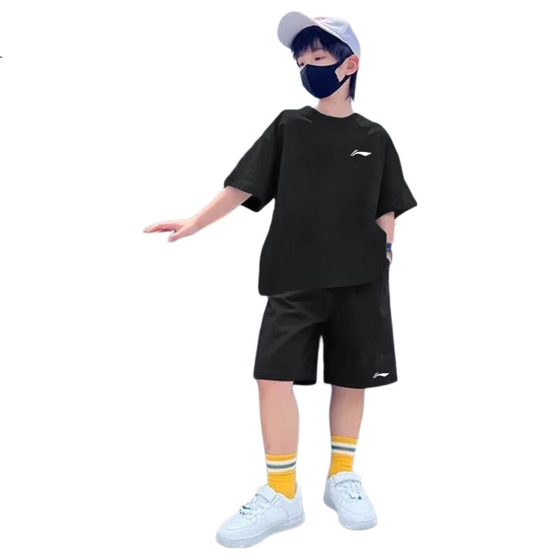 LI-NING Boys' Quick-Dry Summer Sports Set 2026 New Short Sleeve and Shorts Breathable Two-Piece Kids' Outfit