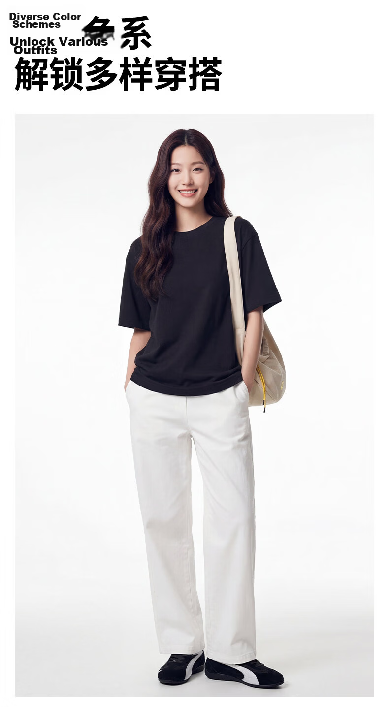 Handu Yishe Women's Short Sleeve T-Shirt 2026 Summer Fashion Loose Cloud-Feel Pure Cotton Breathable Textured Base Shirt Black M 21