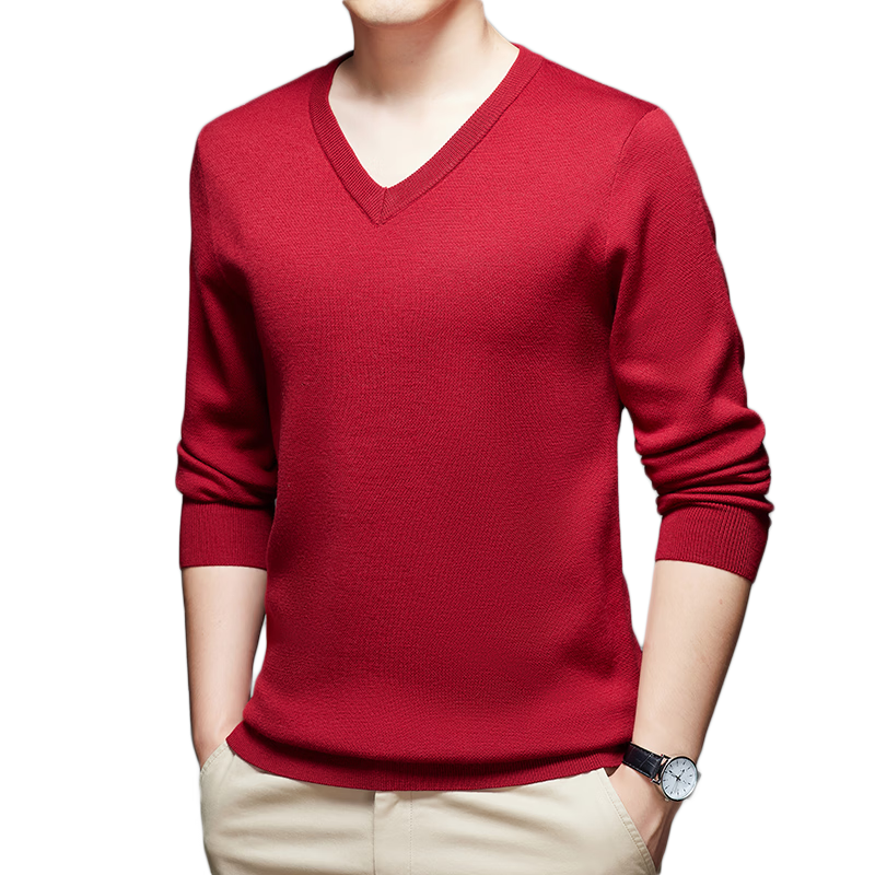 Hengyuanxiang Men's Wool Sweater Autumn Winter Thickened V-Neck Machine Washable Fine Spun Knitwear Medium Gray 175