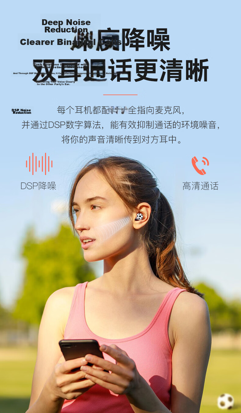 EMEY T5Pro [New Upgrade] True Wireless Bluetooth Earbuds In-Ear Music Sports Gaming Calling Noise Reduction Long Battery Life Compatible with Apple Xiaomi Huawei Honor Basketball 6