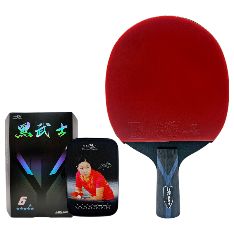 DOUBLE FISH Table Tennis Racket Black Warrior 6-Star Professional Competition Paddle with Case for Beginners, Shakehand and Penhold Grip
