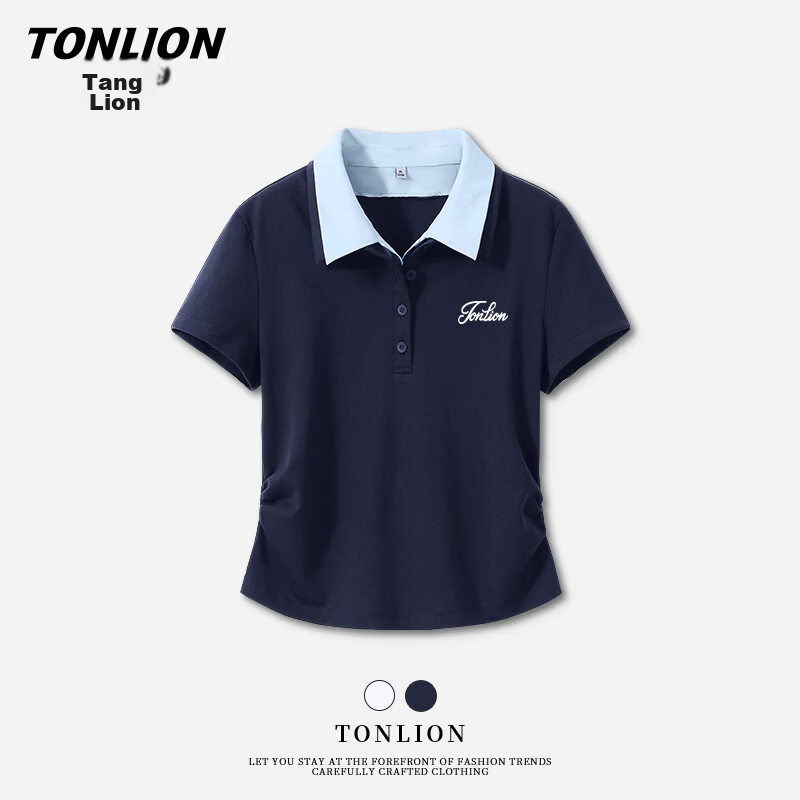 TonLion Women's Short Sleeve T-Shirt Polo Collar Slim Fit Crop Top 2026 Summer New College Style