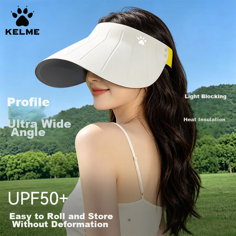 KELME Sun Protection Cap Open-Top Summer Outdoor UV Protection Sun Hat Unisex Face-Slimming Seamless Wide Brim Roll-Up Hat