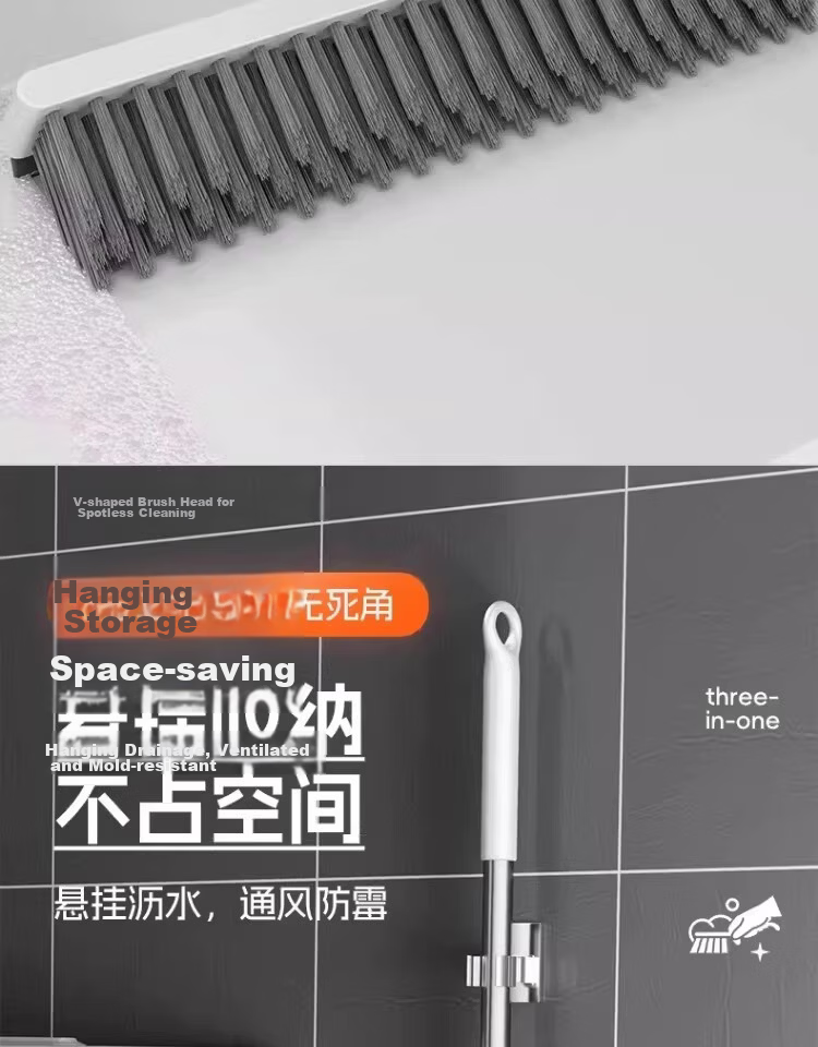 Guangduola Floor Brush Bathroom Brush No Dead Angle Shower Brush Floor Gap Brush Toilet Crevice Brush V-Shaped Long Handle Floor Brush 17