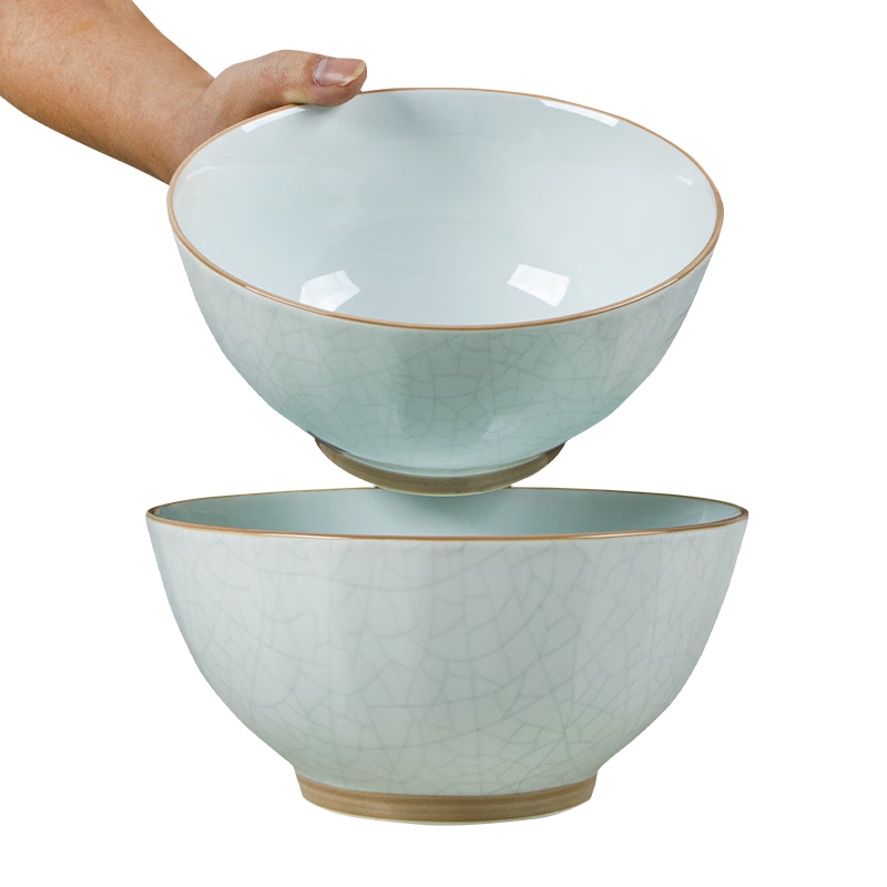 Huaqingge Ceramic Noodle Bowls, Chinese Ice-Crackle Pattern, Household Use, 6-Inch Diameter, Set of 2, Suitable for Microwave And Dishwasher
