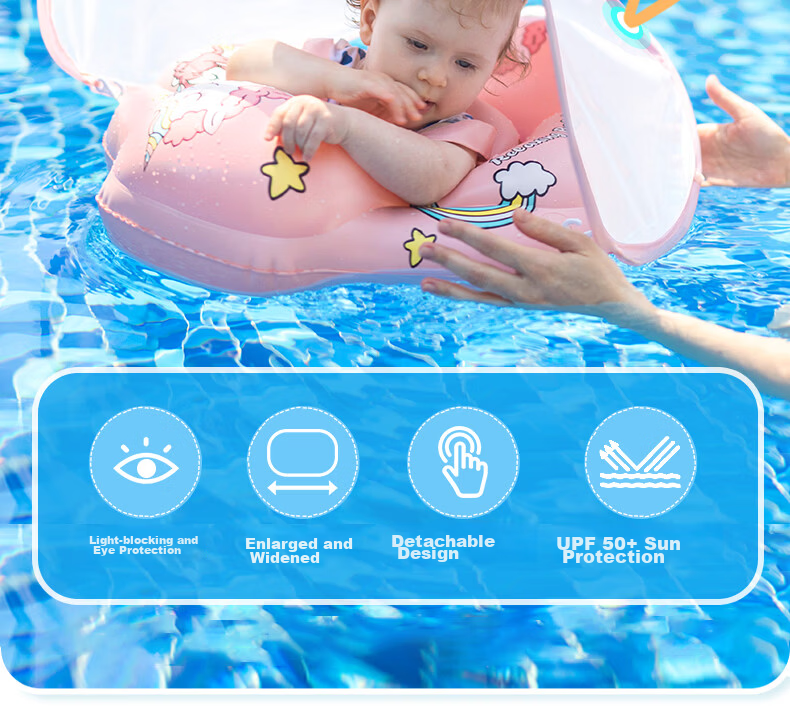 SwimmingBaby New Thickened Inflatable Underarm Sunshade Anti-Tip Swimming Float Ring for 2-Year-Old Baby Girls 13