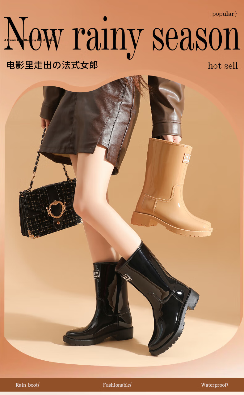 Warrior Women's Mid-Calf Waterproof Non-Slip Outdoor Rain Boots Fashion Short Durable Rain Shoes Size 37 2