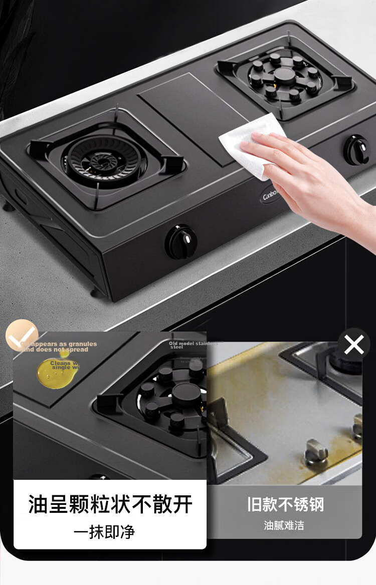 Canbo Natural Gas Stove Tabletop Double Burner 5.2KW High Power Nine-Chamber Copper Flame Cap Removable Burner Household Energy-Saving Explosion-Proof Durable Kitchen High Flame Stove TI25H 9