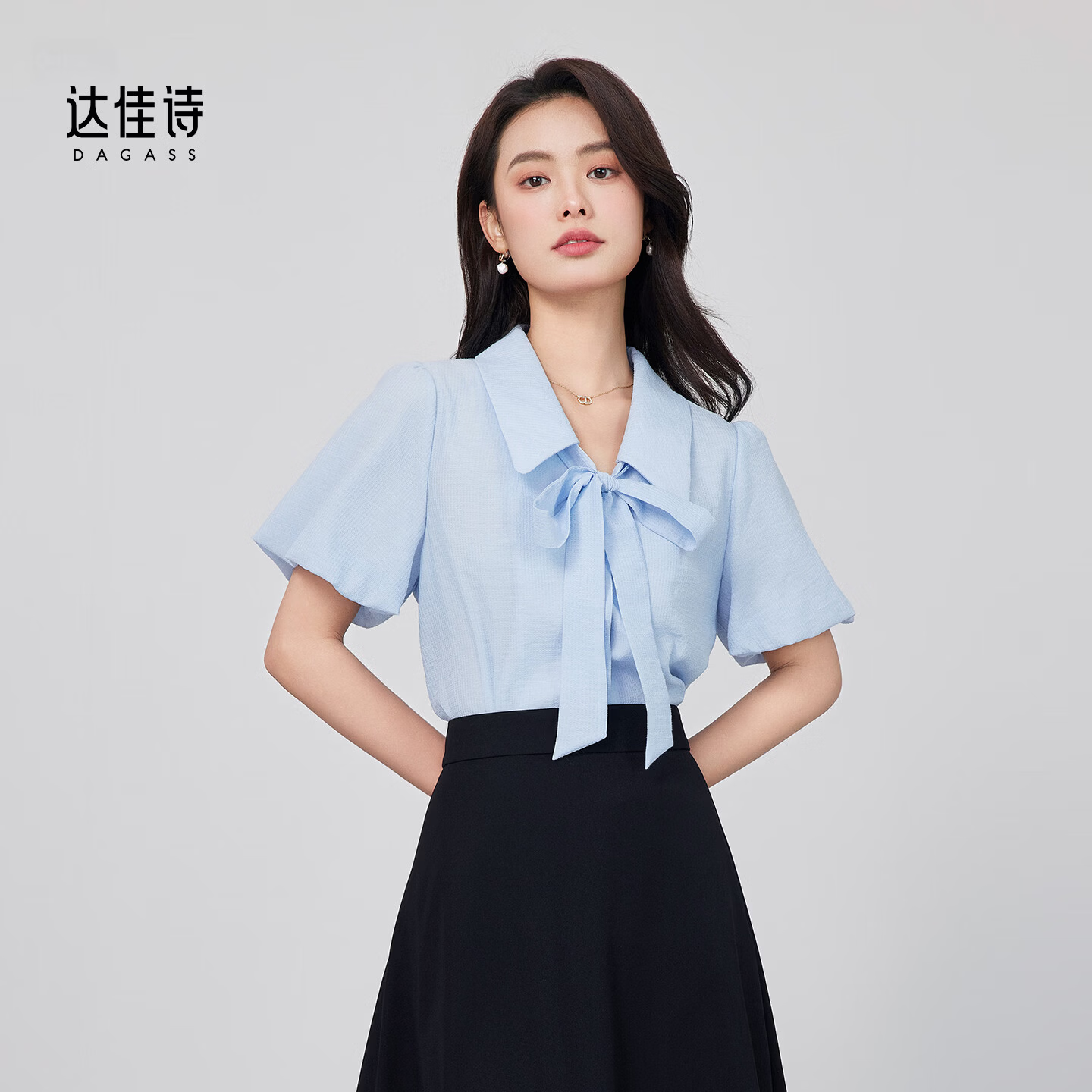 Dajiasi Blue Shirt Women 2026 Summer New Short Sleeve Fashion High-End Youthful Stylish Women's Blouse Top