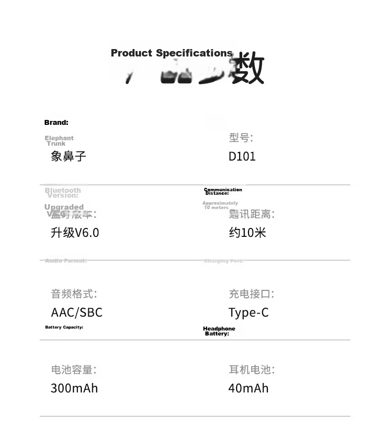 Elephant Trunk [High-Value Flowing Crystal Diamond] 2026 Latest Dual-Mode AI Translation Monster Wireless Bluetooth Earphones Ear-Hook Clip-On Call Noise Cancelling Ultra-Long Battery D101 Blue 22
