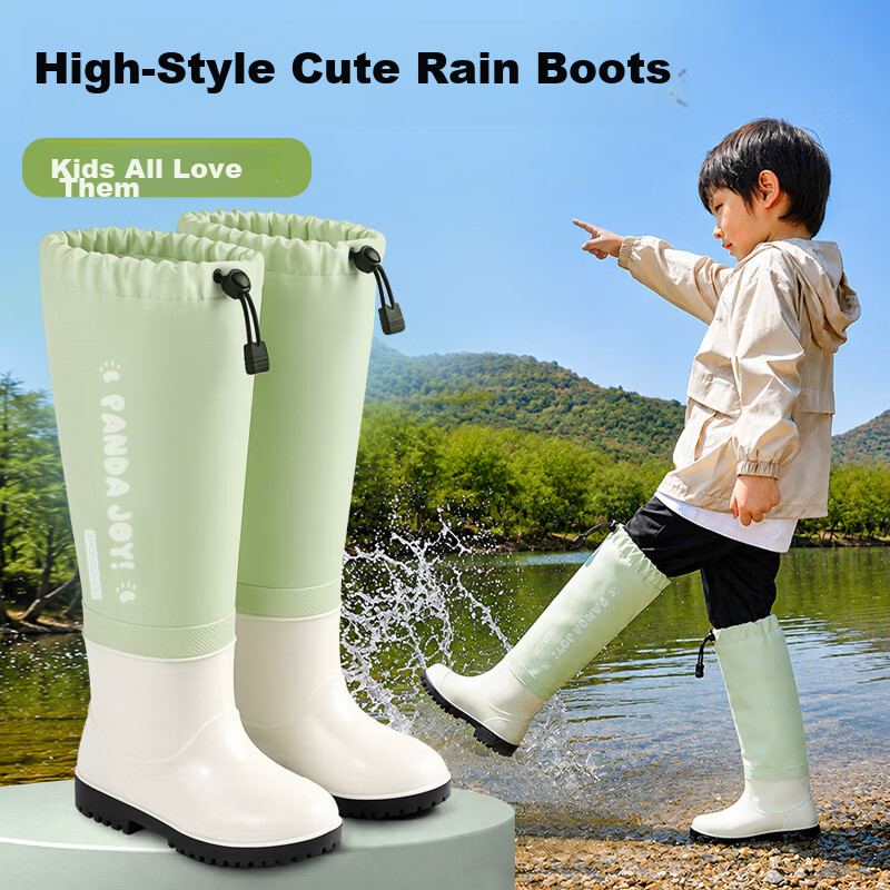 FOOTOPPO Adjustable Cuff Kids Rain Boots Girls Long Tube Beach Shoes Boys High Tube Water Shoes Hiking Creek Shoes
