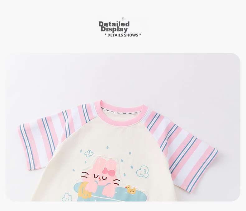 Dudu Kids [7A Antibacterial] Children's Cartoon Summer Set Baby Short Sleeve Long Pants Boys and Girls Two-Piece Summer Outfit Yellow 100 9