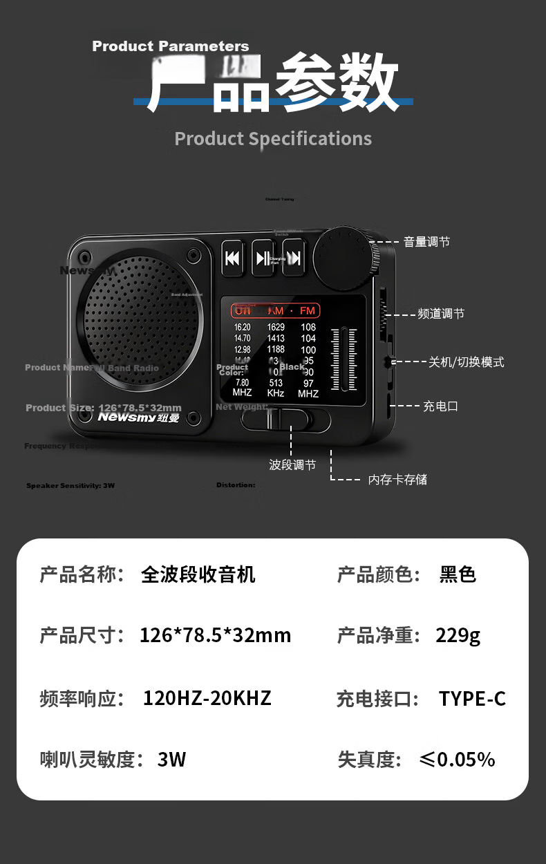Newman L95 Full-Band Radio Elderly Portable Player Rechargeable Mini Opera Player 11