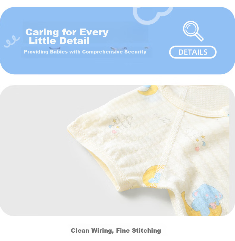 Youqi Baby Feather Cotton Short Sleeve Romper Summer Thin Mesh Back Unisex Infant Onesie Newborn Crawling Pajamas 10