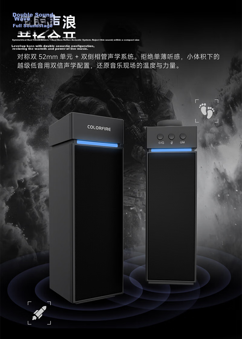 COLORFIRE Seven Colorful 2026 CD30 Pro Detachable Dual-Form Desktop Computer Speakers with Microphone, Gaming Headset for PC And PS5 4
