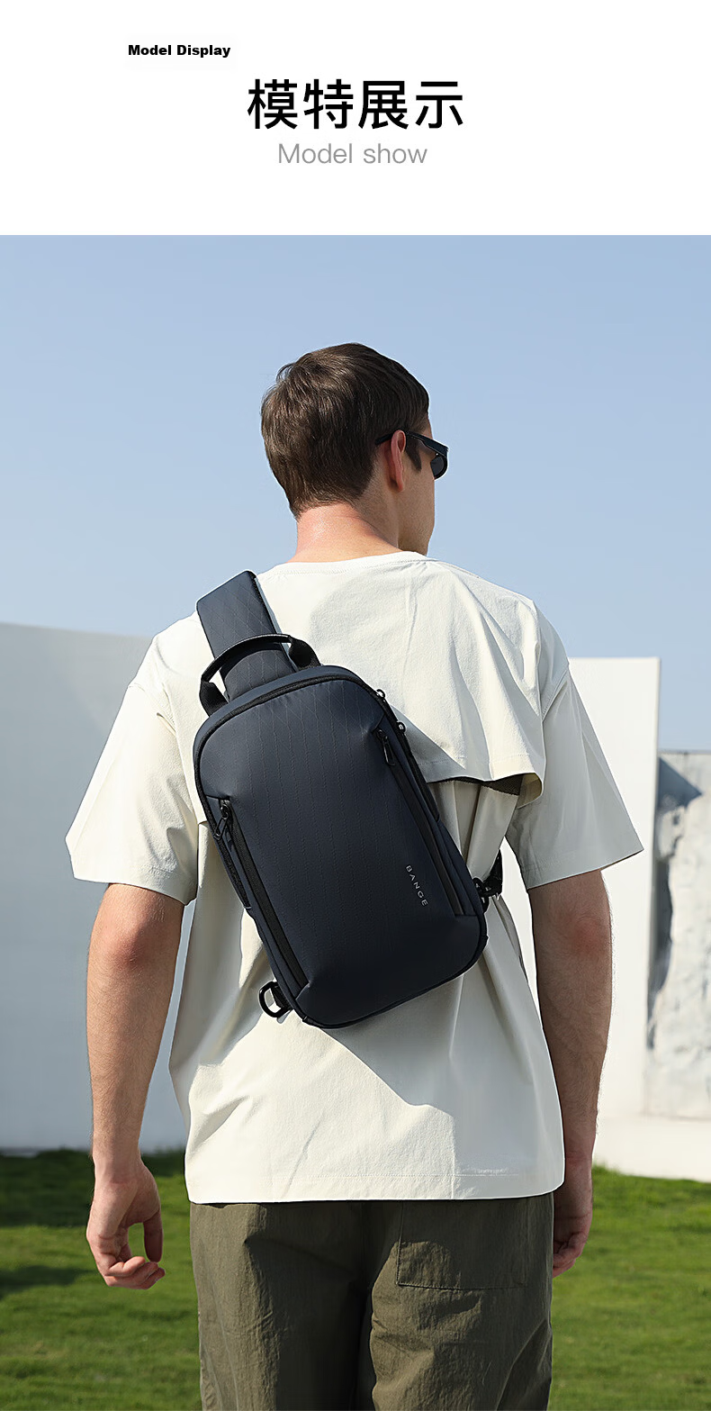 Bange Men's Large Capacity Crossbody Travel Chest Bag Large Capacity Tablet Casual Shoulder Bag Trendy 3077 Black 6