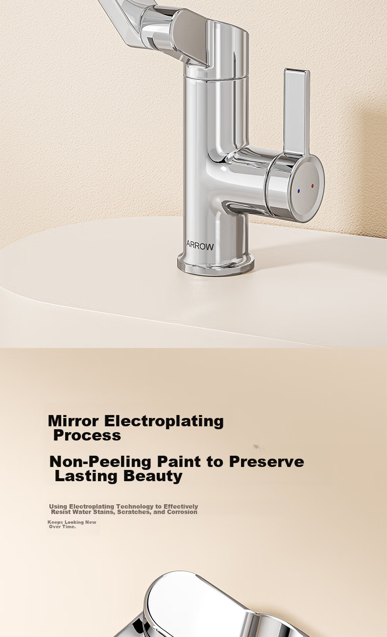 ARROW Off-White Basin Faucet Zinc Alloy Swivel Mechanical Arm Bathroom Hot and Cold Washbasin Tap 13