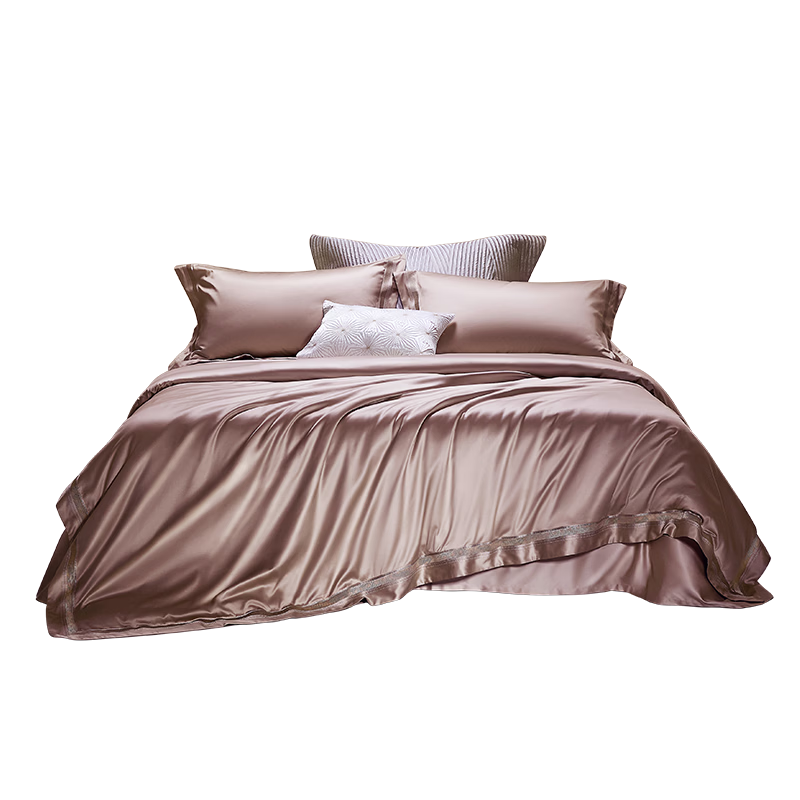 Luolai Home Textile 140-Thread Count Pima Long-Staple Cotton Four-Piece Set Luxury Pure Cotton Bedding Pink 200*230cm