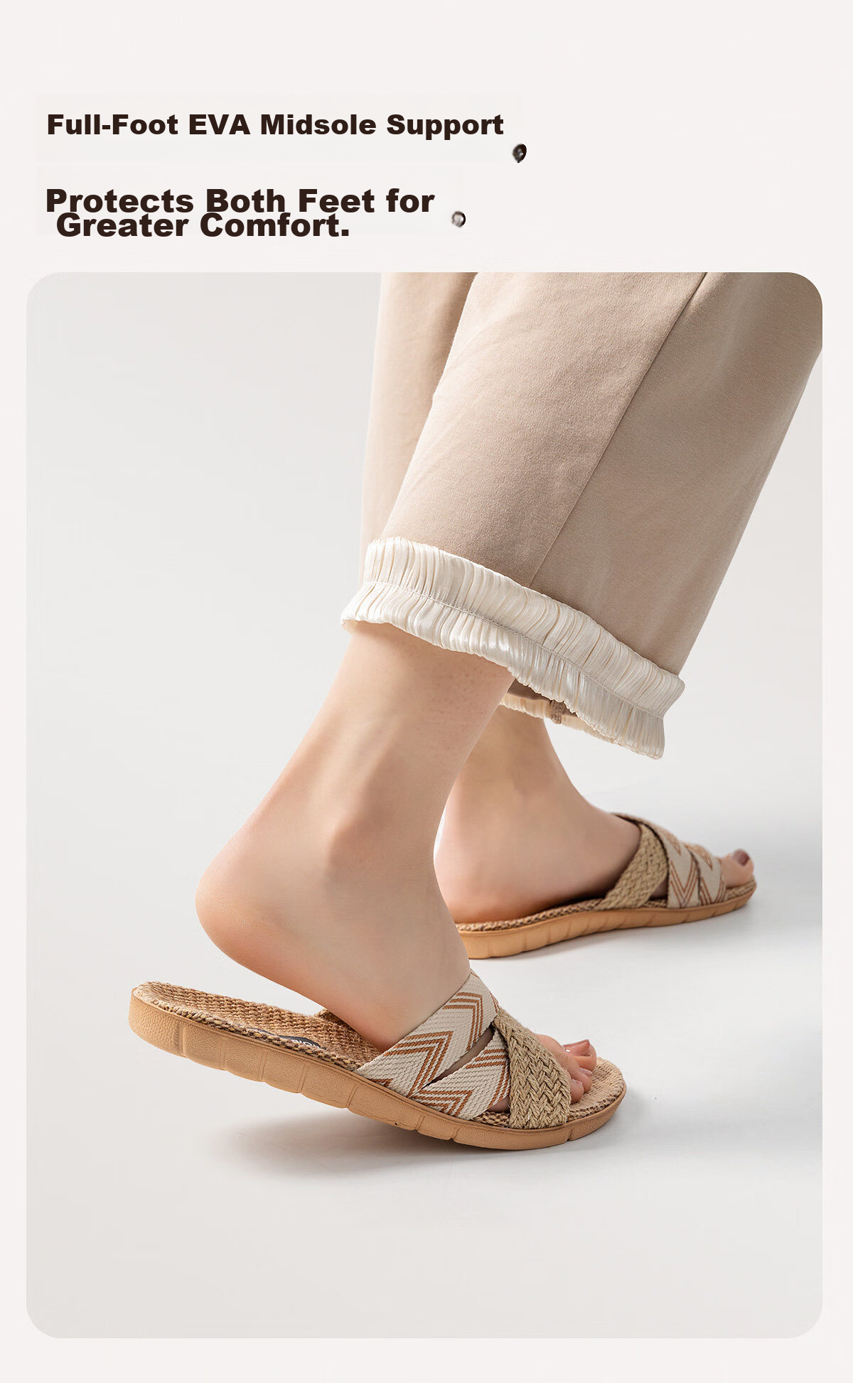 Warrior Linen Women's Indoor Non-Slip Breathable Odor-Resistant Floor Slippers 0229 Khaki Size 35-36 6
