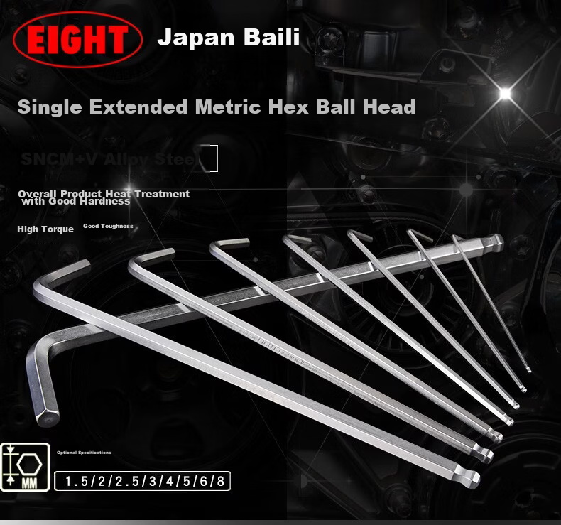 EIGHT Japan Imported Metric Hex Key Extended Diamond Ball Head Hex Screwdriver 6mm TL-6 1