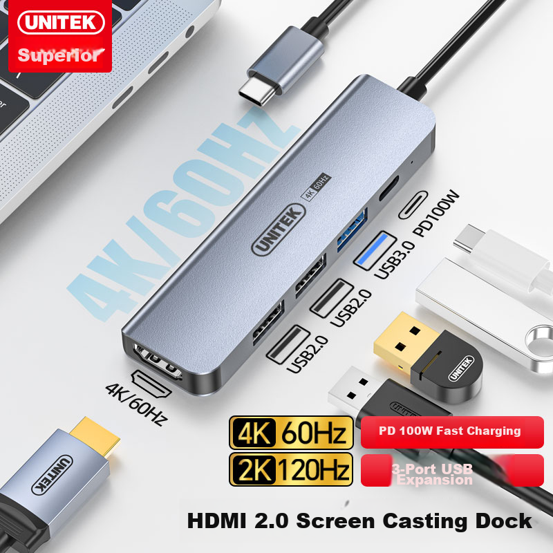 Superior Type-C Docking Station 4K/60Hz HDMI Hub Compatible with Huawei, Apple MacBook, Neo Multi-in-One USB Adapter