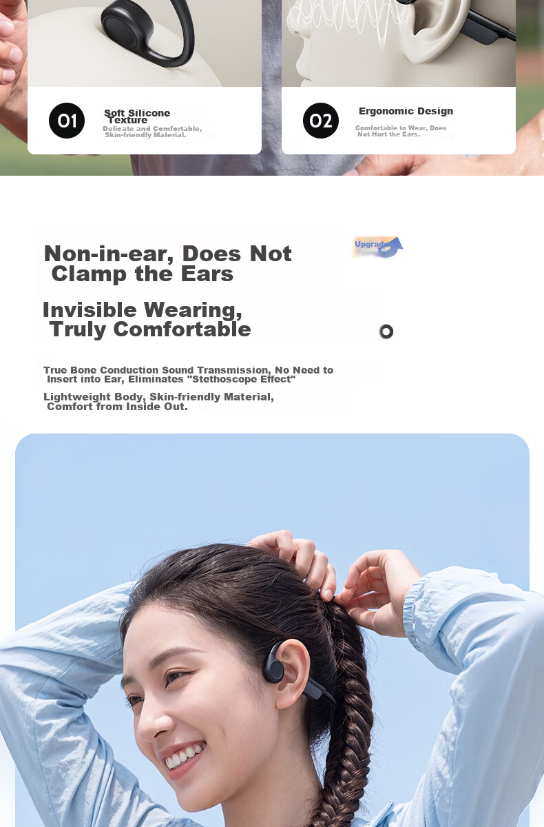 Chengao Bone Conduction Bluetooth Earphones 2026 New IP56 Waterproof Open Design Leakproof Comfortable Wireless Sports Running Cycling Ear-Hook Long Battery Life L10 Black 6