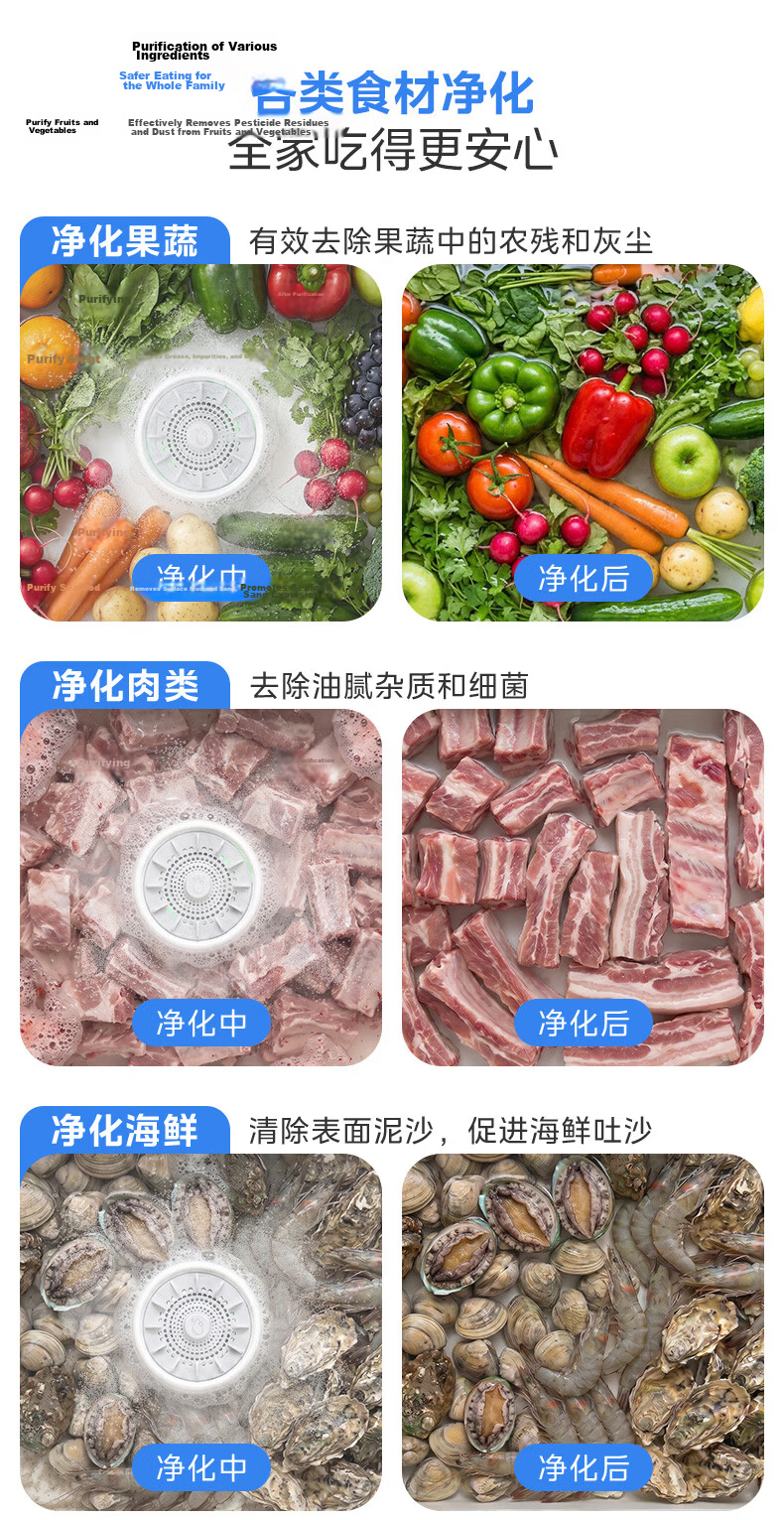 Midea [Major New Product] Fruit And Vegetable Purifier, Multi-Functional Food Cleaner, Antibacterial Pesticide Remover, Portable Rotating Vegetable Washer, Can Remove Various Types of Residues 9