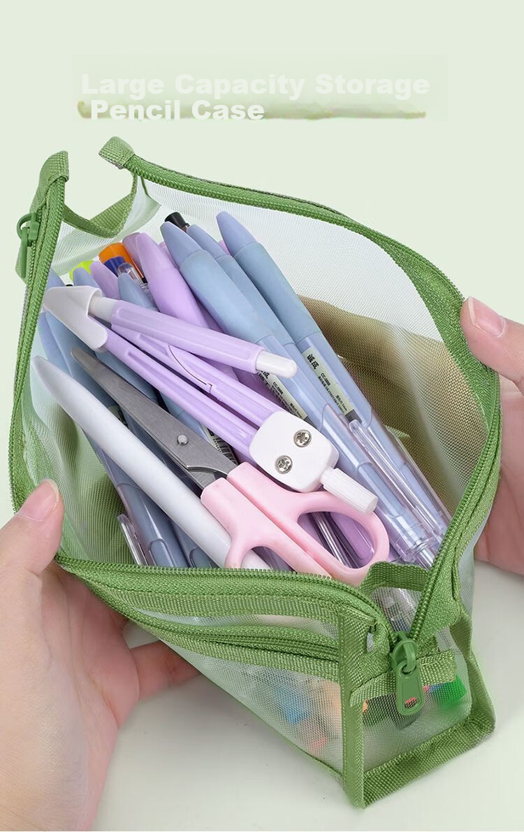 Meijiwan Double-Layer Minimalist Transparent Large-Capacity Exam Pencil Case Student Ins Style Stationery Box Boys Girls High-Value Ivory White 4