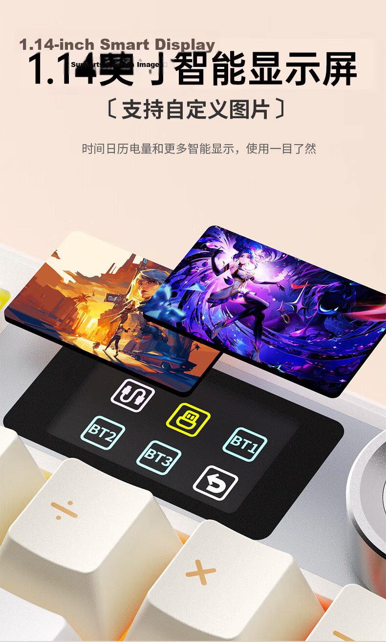 AULA F108 Custom Mechanical Keyboard Wireless Bluetooth Tri-Mode Display Gasket Structure RGB Lighting 108 Keys Gaming Office Gradient Gray - Fengling Switch 7