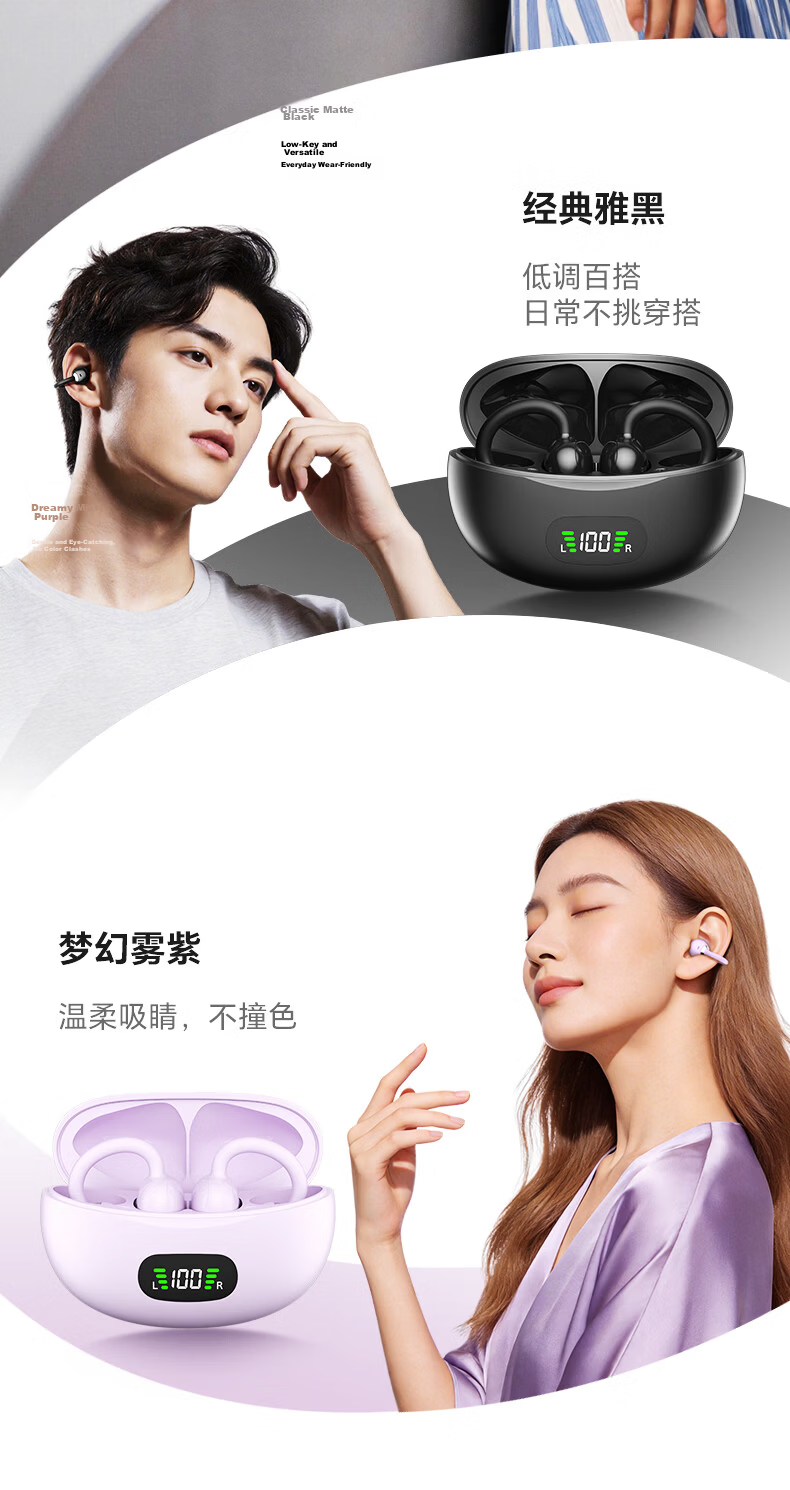 Leiden A8 New Semi-In-Ear Clip-On Wireless Bluetooth Translation Earphones AI Model Open Design Compatible with Apple 17 Huawei Android Phones A8 White [AI Translation] 7