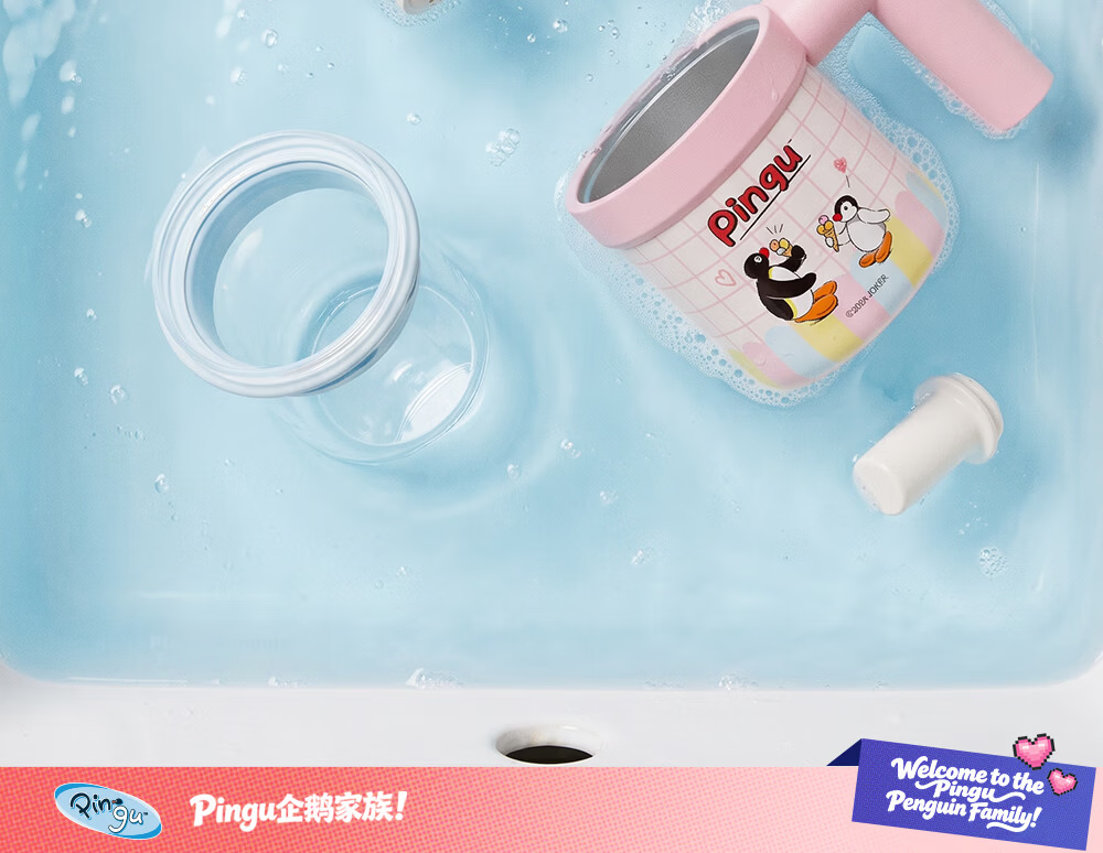 Germ Pingu Penguin Glass Liner Insulated Straw Water Bottle for Women High-Value Coffee Cup Double-Liner 490ML Cone Design 14